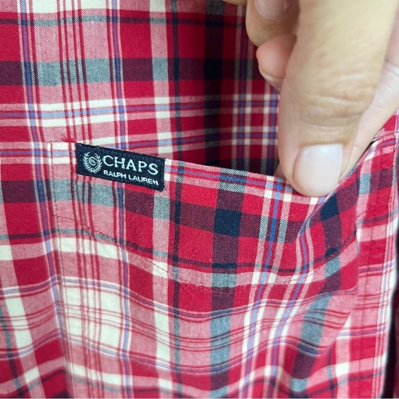 Ralph Lauren Chaps Red Navy Plaid Men's Button Down Shirt 100% Cotton Preppy - Picture 6 of 11